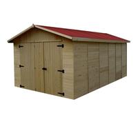 Habrita - Garage en bois panneau ED 2848 N - 16 mm - Porte 3 vantaux 200x170 cm - 15,60 m²