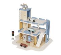 Garage en Bois pour Jouets avec Voitures et Hélicoptère - Garage de Jouets à 3 étages avec Rampe, Ascenseur et Accessoires - Jouet Montessori en Bois pour Enfants à partir de 3 Ans