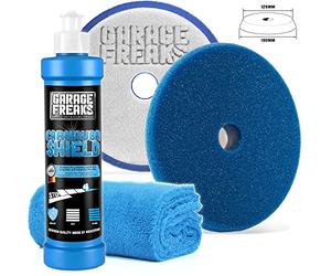 Garage Freaks Step 4 - Protection Carnauba Shield Set de mastic de cire Carnauba Shield 250 ml avec tampon en mousse de cire + Chiffon en microfibre super doux sans bords - 550 g/m² - 40 x 40 cm