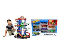 Garage Hot Wheels City Super Dino Robot avec T-Rex - Contient 100 voitures & Coffret 10 véhicules