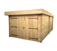 Garage Madriers bois massif toit plat avec bac acier 21,46 m2