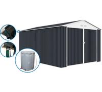 Garage Métal " Houston" - 18,56m² Avec Gouttière Et Récupérateur D'eau - Anthracite