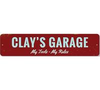 Garage My Tools Rules Sign Personalized Mechanic Name Man Metal Wall Decor