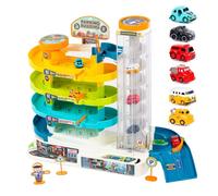 Garage parking à étages rampe hélicoïdale, ascenseur avec lumière et son + 6 voitures - Kinderplay (KP3496)