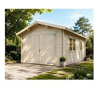 Garage Prague en bois naturel - WHITE WOOD - 15.9 m² - ép.34mm - 386 x 544 x 268 cm
