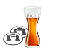 GarageBar | Verre à bière Pauwel Kwak | 33cl - un peu plus d'une demi-pinte | Produit officiel | Idéal pour Mancave ou Home Bar | Verre à bière Belgique | Livré avec 2 x tapis de gouttes de bière (1