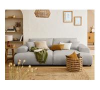 Garance - canapé droit 4 places double méridienne - assise profonde - en velours côtelé - Gris clair