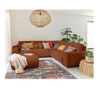 Garance - canapé modulable d'angle droit - 5 places - en velours côtelé - Terracotta