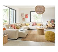 Garance - canapé modulable d'angle droit - 8 places - en velours côtelé - Beige