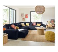Garance - canapé modulable d'angle droit - 8 places - en velours côtelé - Bleu nuit