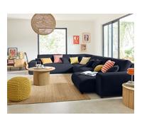 Garance - canapé modulable d'angle gauche - 8 places - en velours côtelé - Bleu nuit
