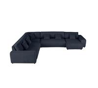 Best mobilier Canapé modulable d'angle gauche Garance 8 places en velours côtelé Bleu nuit