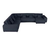 Best mobilier Canapé modulable d'angle gauche Garance 8 places en velours côtelé Bleu nuit