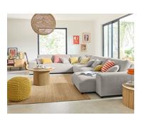 Garance - canapé modulable d'angle gauche - 8 places - en velours côtelé - Gris clair