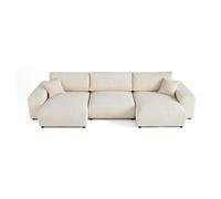 Lisa Design - Canapé Panoramique en U Garance en Velours Côtelé - Grand Sofa XXL Beige 7 Places - Salon