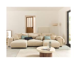 Garance - canapé panoramique en U - 7 places - en velours côtelé - Beige