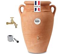 GARANTIA Amphore Antik Recuperateur d Eau de Pluie Kit 600L Terracotta Gris | Robinet Laiton, bac à Plantes, collecteur Eco de Luxe