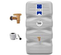 GARANTIA CUBUS cuve de Jardin kit Complet 340 litres Gris béton INCL. Robinet de Sortie en Plastique et raccord de Descente - récupérateur d'eau de Pluie Sobre - pour terrasse - extérieur Durable