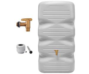 GARANTIA CUBUS cuve de Jardin kit Complet 340 litres Gris béton INCL. Robinet de Sortie en Plastique et raccord de Descente - récupérateur d'eau de Pluie Sobre - pour terrasse - extérieur Durable