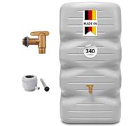 GARANTIA CUBUS Cuve de Jardin kit Complet 340 litres Gris béton | Robinet de Sortie en Plastique et raccord de Descente, récupérateur d'eau de Pluie, Sobre, terrasse, extérieur Durable