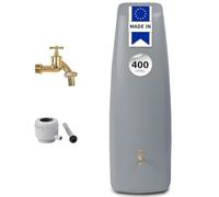 GARANTIA Elegance Recuperateur Eau de Pluie Kit 400L Gris | Robinet Laiton, collecteur Eco, Cuve Murale, Reservoir Eau, Cuve