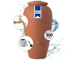 GARANTIA Kit Réservoir Amphore ANTIK 300 L terracotta avec robinet laiton, bac à plantes et collecteur Eco gris