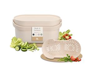 GARANTIA Nova Seau à Compost 5 L, Compact pour la Cuisine, Beige Sable | Son tamis amovible sépare le liquide et la fixation pour placard permet de le suspendre directement sous le plan de travail