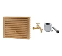GARANTIA WOODY cuve murale kit complet 350 L, bois clair Inclus robinet de puisage en laiton et raccord de descente de gouttière