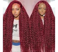 GARAXIS Perruque de cheveux humains ondulés avec dentelle frontale - 250 % densité 99J - Bordeaux - 33 x 15 cm - Sans nœuds - Pas de perte - Triple durée de vie - 7,6 x 76,2 cm
