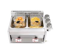 Garbenat Friteuse à gaz commerciale 2 x 6L Friteuse double en acier inoxydable avec 2 paniers filtrants et couvercle Friteuse à gaz de grande capacité pour restaurants, snack-bars