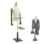 Garbenat Mannequin de couture pour homme - Hauteur réglable de 135 à 180 cm - Forme de robe masculine - Rétro - Avec bras en bois massif - Porte-chaussures - Socle en bois - Buste de vêtements (beige