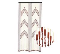 Garbenat Rideau en bambou - 90 x 190 cm - 52 lignes - Rétro - Avec perles - Motif trois vagues - Rideau de porte - Fil de coton - Marron