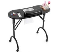 Garbenat Table à ongles avec aspiration - Table de manucure mobile avec | Design pliable - Débit d'air de 100 CFM - Avec sac d'aspirateur, coussinet de poignet et sac de transport - Pour salon de