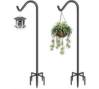Garbuildman Lot de 2 crochets de berger de 193 cm de haut avec base à 5 fourchettes, support réglable et robuste pour mangeoire à oiseaux, pour extérieur, noir brillant