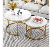 GArcan Table Basse Gigogne Moderne Ensemble de 2 Meubles Table Basse Ronde Table Basse avec Plateau en Faux Marbre Cadre en Métal Canapé Table d'appoint Coin Gain de Place pour la Maison Salle à Ma