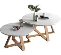 GArcan Tables Basses Rondes pour Salon Ensemble de 2 Petite Table d'appoint Blanche et Grise, Moderne et Minimaliste avec Pieds en Bois épaissi, Assemblage Robuste et Facile (Couleur : Blanc, Taill