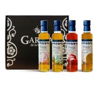GARCÍA DE LA CRUZ Huile d'Olive Vierge Extra Biologique Aromatisée 250 ml | Arômes Ail, Basilic, Piment et Citron. Coffret cadeau. Bouteilles en verre. Pack de 4. Origine Montes de Toledo, Espagne.