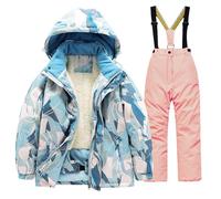 Garcon Combinaison de Ski 2 Pièces Coupe-Vent Impermeable Veste et Pantalon | Col en Fourrure Amovible Bébé Surpantalon Habillage Softshell Jogging Filles Capuche Bavoir