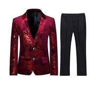 Garçon Costume 2 Pièces Classique Doré Floral Jacquard Slim Fit Toussaint Mariage Bal Tuxedo Veste et Pantalon 6 Couleurs,Rouge,10 Ans
