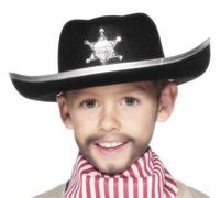 Garçon Enfant Cow-Boy Sheriff Chapeau Déguisement Noir Ouest Neuf Par Smiffys
