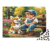Garçon et chien assis Puzzle 1000 Pièces Adulte Avec Clic Parfait, Ensemble De Casse-tête En Puzzle énigme De Compétence Logique Pour Un Hobby Créatif, Puzzle À La Meilleure Évaluation 52x38cm/1000pcs
