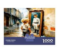 Garçon et Soldat dans Le Miroir 1000 Pièces Coffret Puzzle Lien Familial nostalgique Puzzle Carton Premium - Anti-Stress Déco, Cadeau Femmes Hommes Enfants, Développement Cognitif 52x38cm/1000pcs