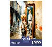 Garçon et soldat dans le miroir 1000 Pièces Puzzle Premium Lien familial nostalgique Puzzle Adultes Carton Épais - Ados 12-18 Ans, Entraînement Logique, Super Cadeau Pour Les Fans De P 52x38cm/1000pcs