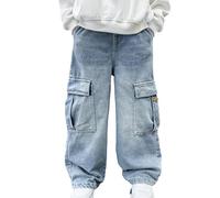 Garçon Jeans La Mode Lâche Enfant Pantalon Baggy Printemps Ado Loisirs Automne Jambes Larges Sport Classique Ceinture Élastique Cylindre Droit Solide 5-14 Ans Pantalon Slim Homme Jean