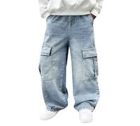 Garçon Jeans La Mode Lâche Enfant Pantalon Baggy Printemps Ado Loisirs Automne Jambes Larges Sport Classique Ceinture Élastique Cylindre Droit Solide 5-14 Ans