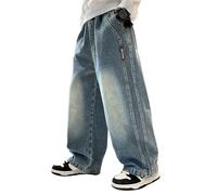 Garçon Jeans La Mode Lâche Enfant Pantalon Baggy Printemps Ado Loisirs Automne Jambes Larges Sport Classique Ceinture Élastique Cylindre Droit Solide 5-14 Ans Y2k Jean Baggy Y2k Garcon
