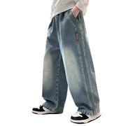 Garçon Jeans La Mode Lâche Enfant Pantalon Baggy Printemps Ado Loisirs Automne Jambes Larges Sport Classique Ceinture Élastique Cylindre Droit Solide 5-14 Ans