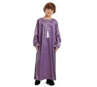 Garçon Jubba Thobe,Manches Longues Enfant Abaya Kaftan,Robe Arabe avec Fermeture à Glissière pour Garçon,Musulman Abaya Vêtements de Prière pour Garçon,Noir & Blanc Qamis