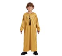 Garçon Jubba Thobe,Manches Longues Enfant Abaya Kaftan,Robe Arabe avec Fermeture à Glissière pour Garçon,Musulman Abaya Vêtements de Prière pour Garçon,Noir & Blanc Qamis