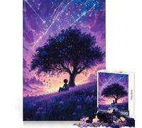 Garçon sous Un Arbre étoilé sur Une Colline de rêve Puzzle de 1000 pièces pour Adultes Stimule la mémoire Cadeau de Noël idéal (50x75cm)